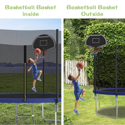 EUROCO 1000LBS 10FT Trampoline for 5-6 Kids Adults,Trampoline with Safety Enclosure Net,Basketball Hoop and Ladder, Easy Assembly Round Outdoor Recreational Trampoline