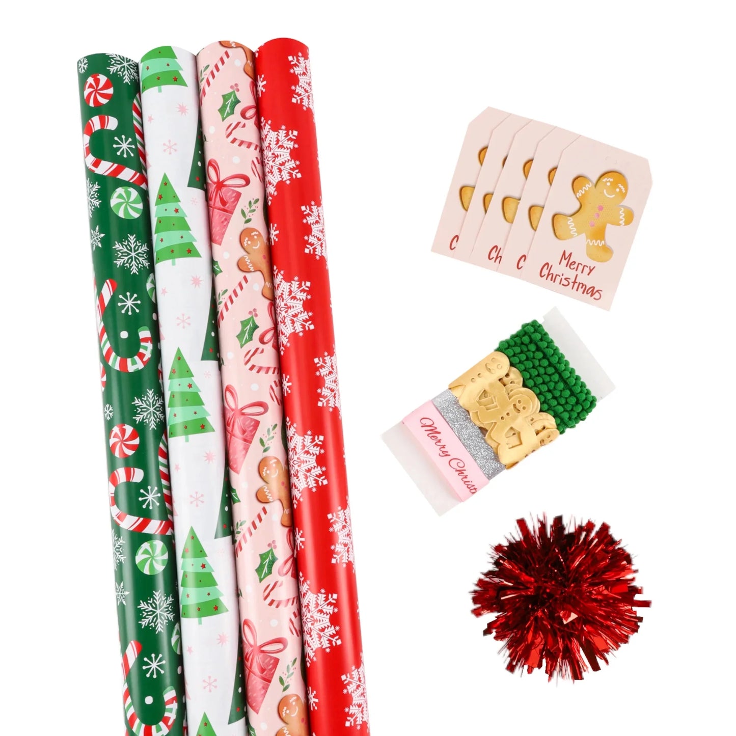 LaRibbons 30" x 10' Christmas Holiday Gift Wrap Deluxe Kit | Pink Gingerbread