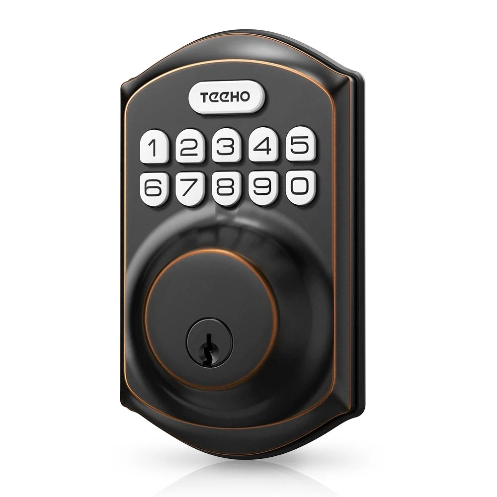 TEEHO Keyless Entry Door Lock Keypad Electronic Smart Deadbolt for Front Door, Digital Lock Anti-Peeking Password, Easy Installation in Oil Rubbed Bronze Finish 1.76 Pounds