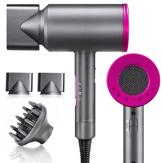 Ionic Hair Dryer with Diffuser, Jungle Wave 1800W Blow Dryer for Hair Care, Powerful Hot/Cool Wind, Gray