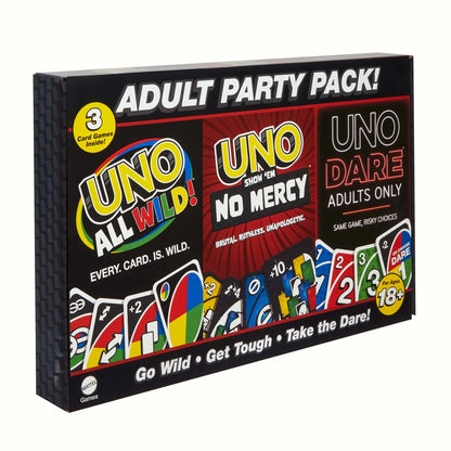 UNO All Wild, UNO Show ‘em No Mercy, UNO Dare Adults Only 3 Card Game Bundle