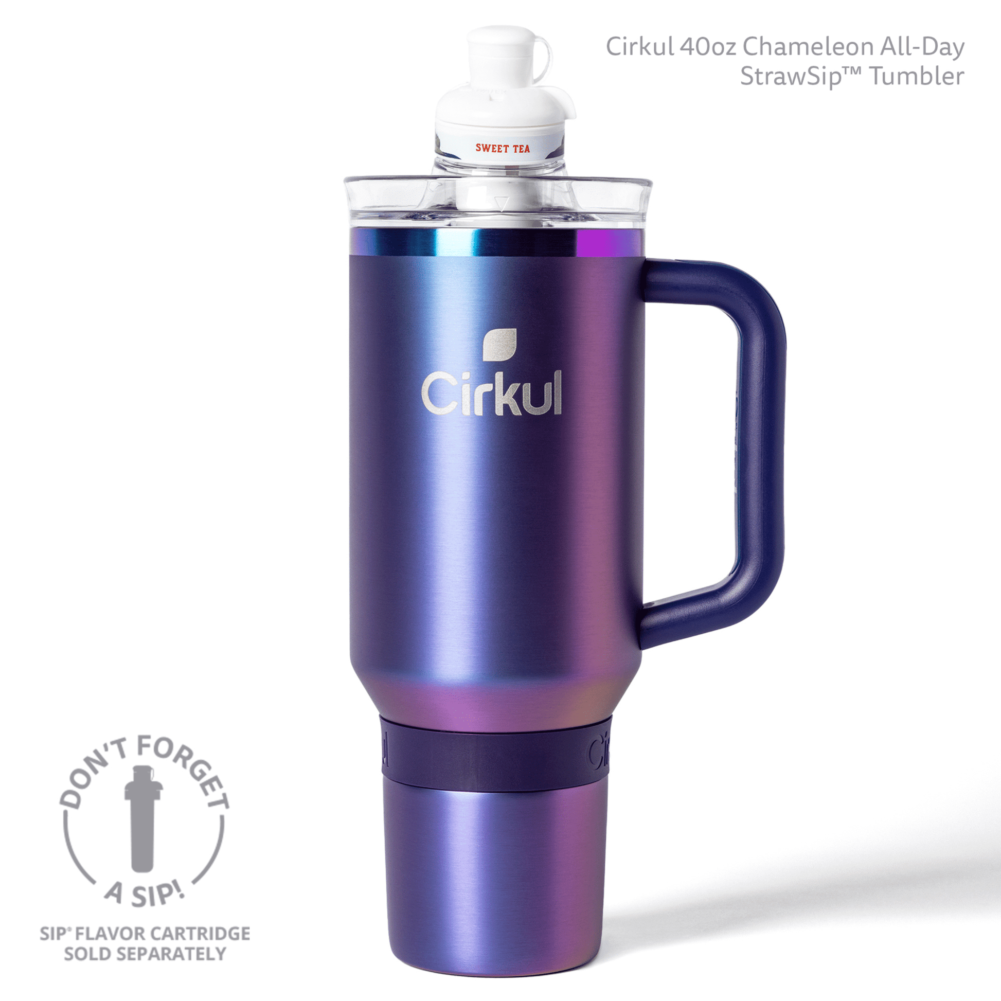 Cirkul 40oz All-Day StrawSip Double-Wall Insulated Stainless Steel Tumbler with Handle, Chameleon (Purple Green)