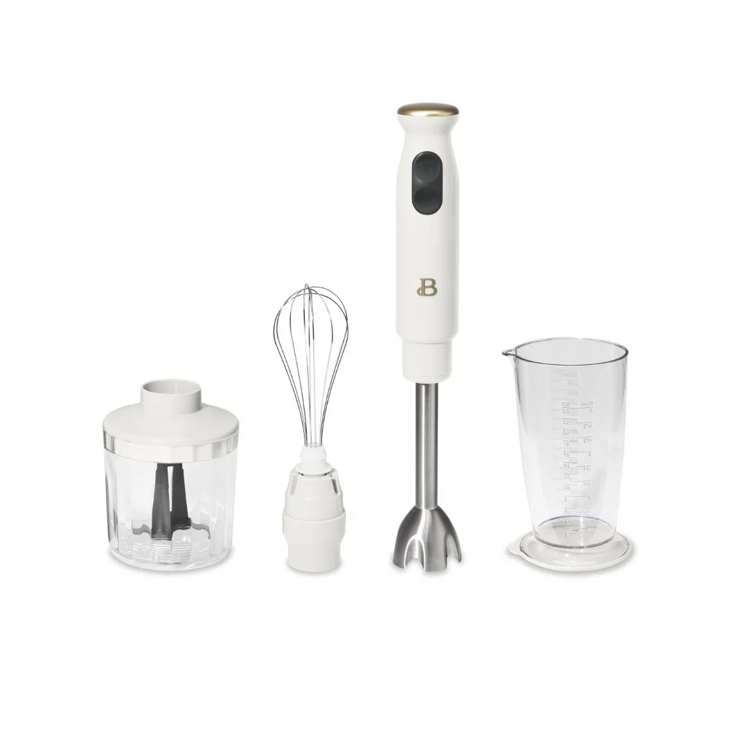 Beautiful 2-Speed Immersion Blender with Chopper & Measuring Cup, White Icing by Drew Barrymore