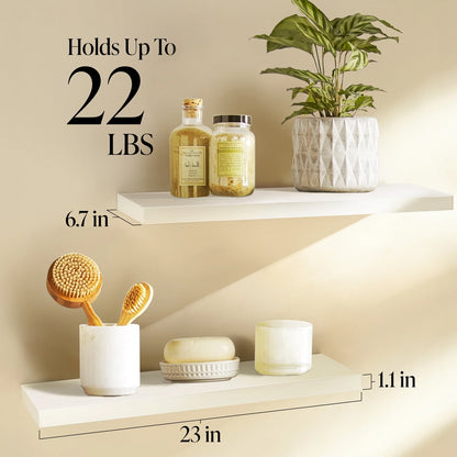 Ophanie 23 inch Wood Floating Shelves Wall Mounted Shelves, 6.7 x 23 Inch, White, Set of 2