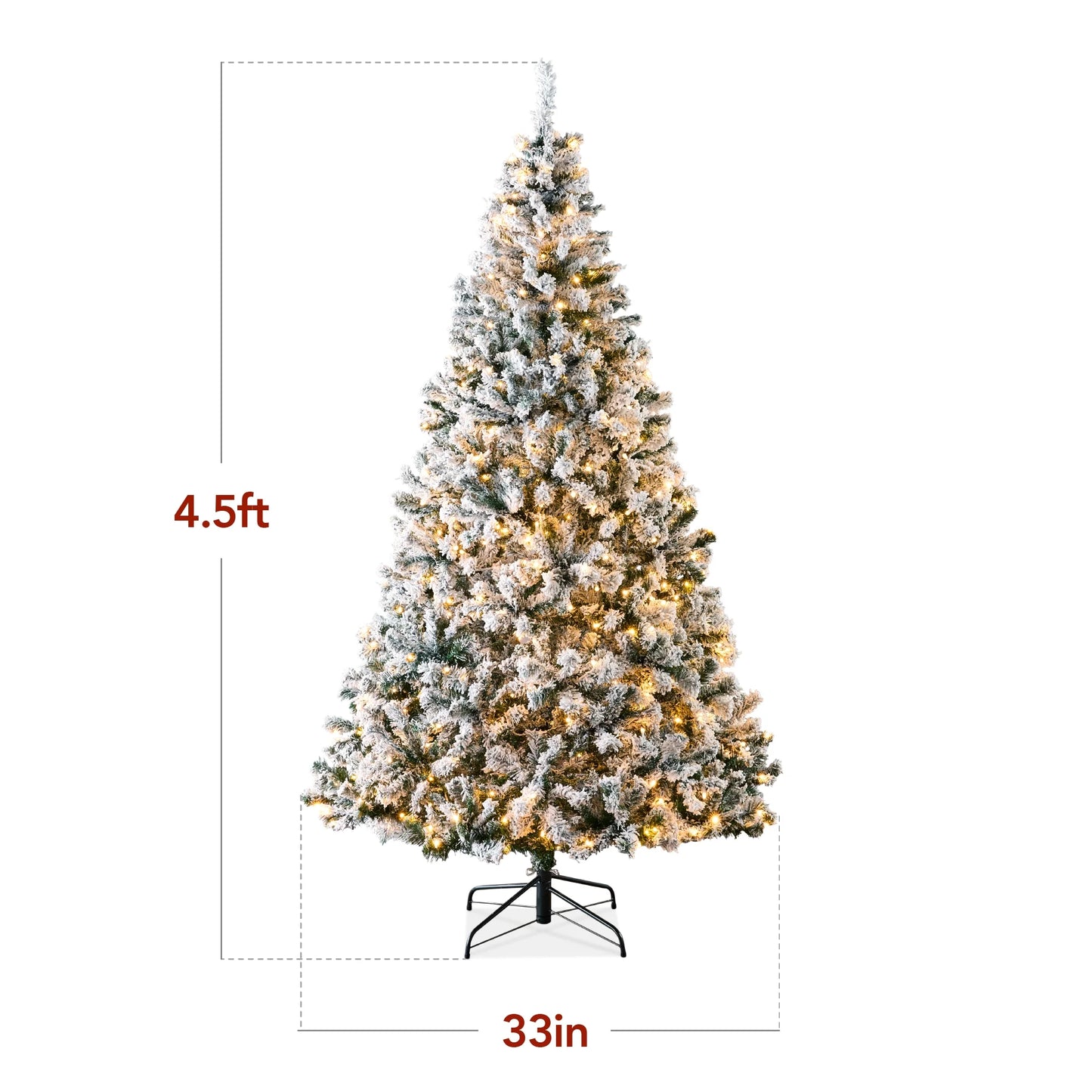 Best Choice Products 4.5ft Pre-Lit Holiday Christmas Pine Tree w/ Snow Flocked Branches, 200 Warm White Lights