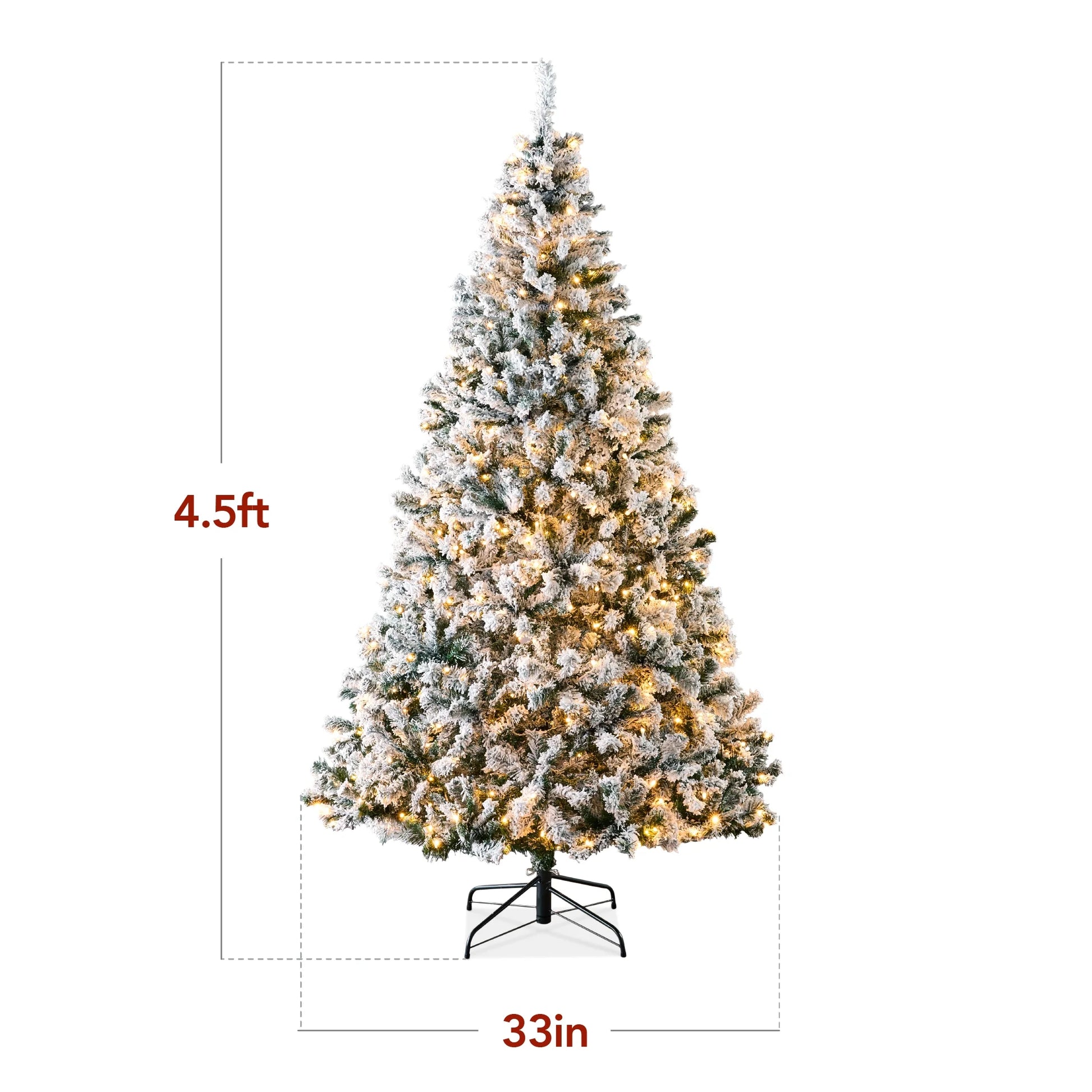 Best Choice Products 4.5ft Pre-Lit Holiday Christmas Pine Tree w/ Snow Flocked Branches, 200 Warm White Lights