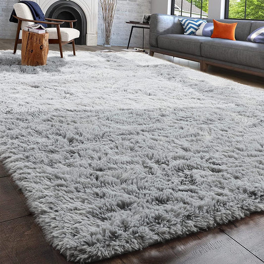 Rugs for Living Room, 4'x6' Soft Fluffy Area Rug for Bedroom, Plush Decorative Rug with Anti-Skid Backing, Indoor Home Carpet for Living Room, Light Grey