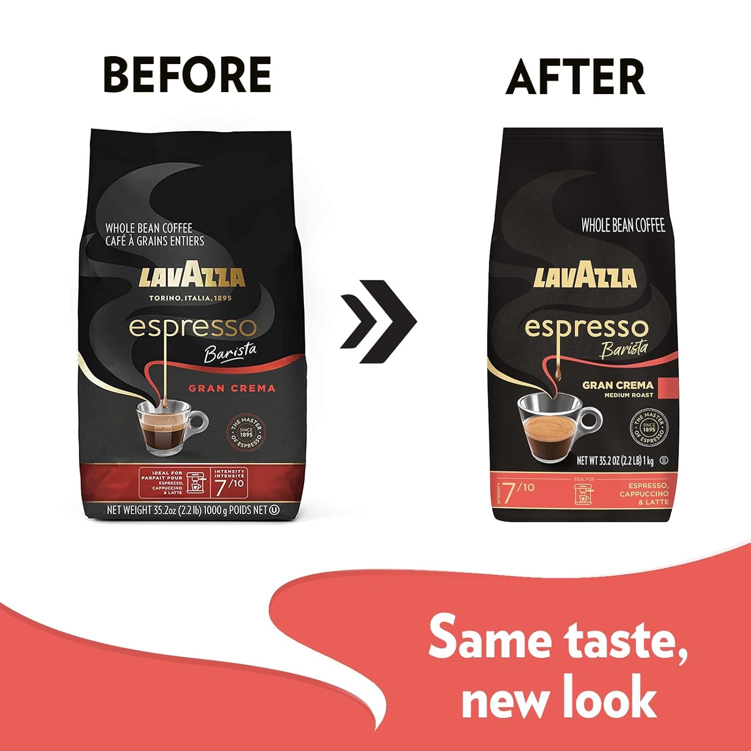 Lavazza Espresso Barista Gran Crema Whole Bean Coffee Blend, Medium Espresso Roast, Oz Bag (Packaging May Vary) - 2.2 LB, 35.2 Ounce