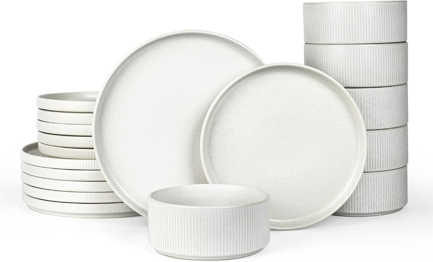 Famiware Star Dinnerware Set for 6, Stoneware Plates and Bowls Sets, 18-Piece Ceramic Dish/Dishes/Tableware/Kitchenware/Dinner Set - Full Glaze Matte White