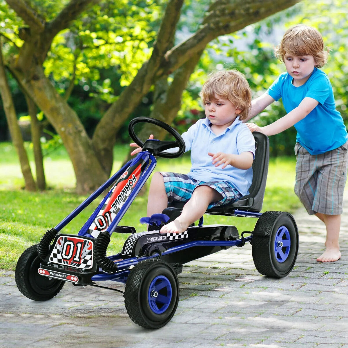 Costway 4 Wheels Kids Ride On Pedal Powered Bike Go Kart Racer Car Outdoor Play Toy Blue