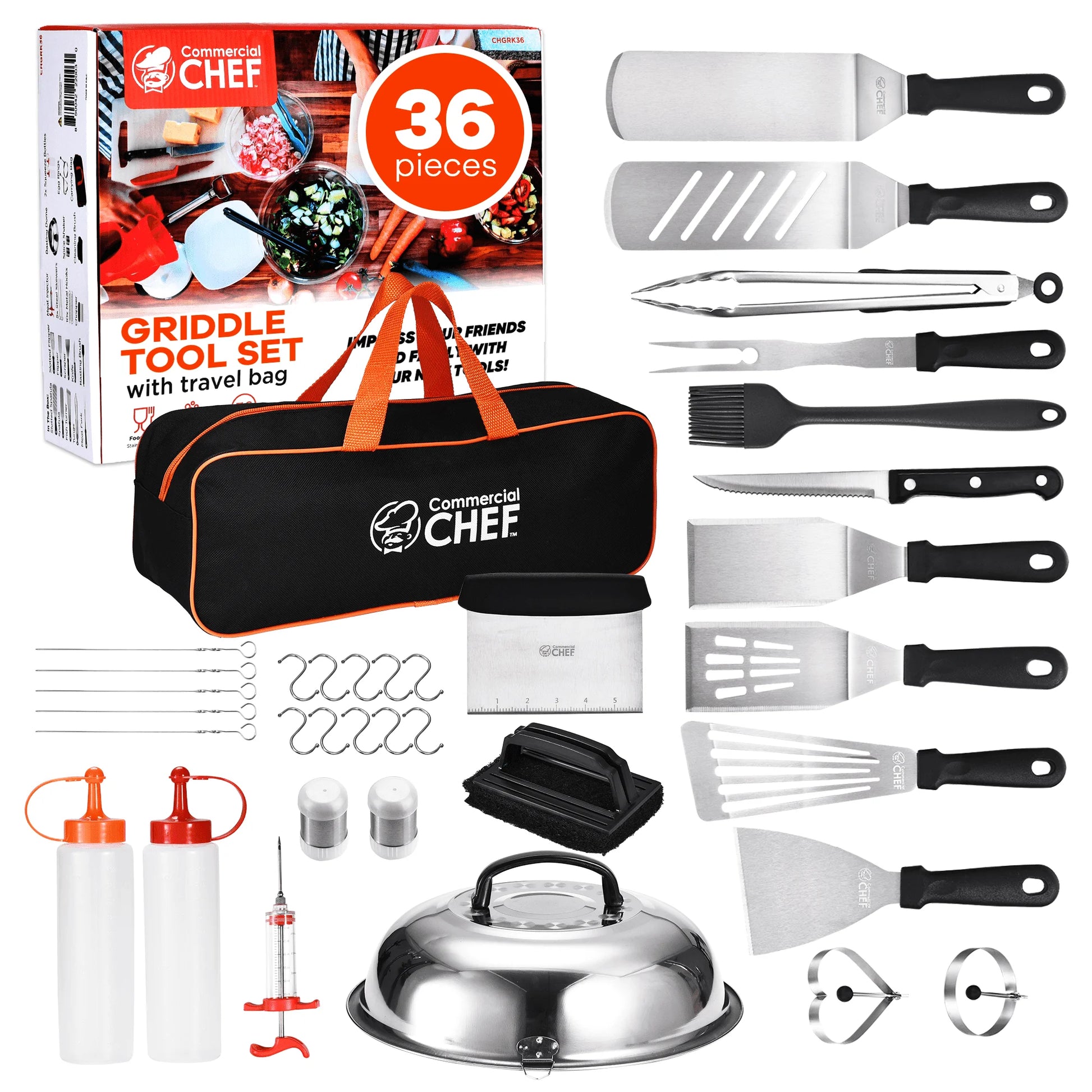 Commercial Chef 36-Piece Griddle Accessories for Blackstone, BBQ & Flat Top Grill Spatula Kit