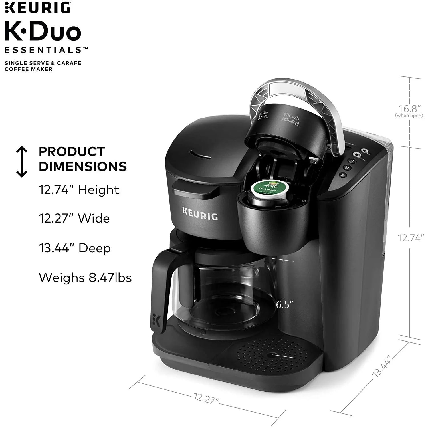 Keurig K-Duo Essentials Black Single-Serve K-Cup Pod Coffee Maker