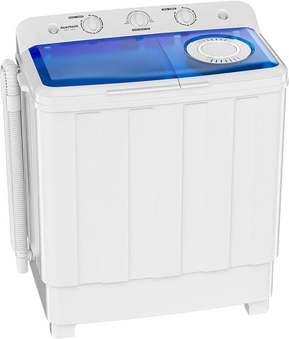 Portable Washing Machine, 28lbs Twin Tub Washer Mini Compact Laundry Machine with Drain Pump, Semi-automatic 18lbs Washer 10lbs Spinner Combo for Dorms, Apartments, RVs