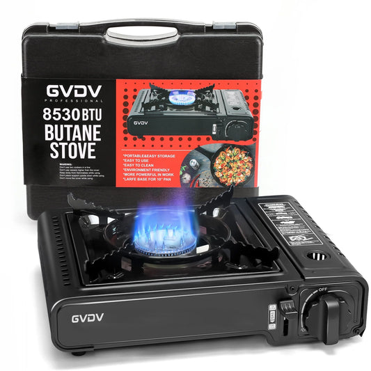 GVDV Portable Camping Stove, 1 Burner Butane Gas Stove with Updated Carrying Case