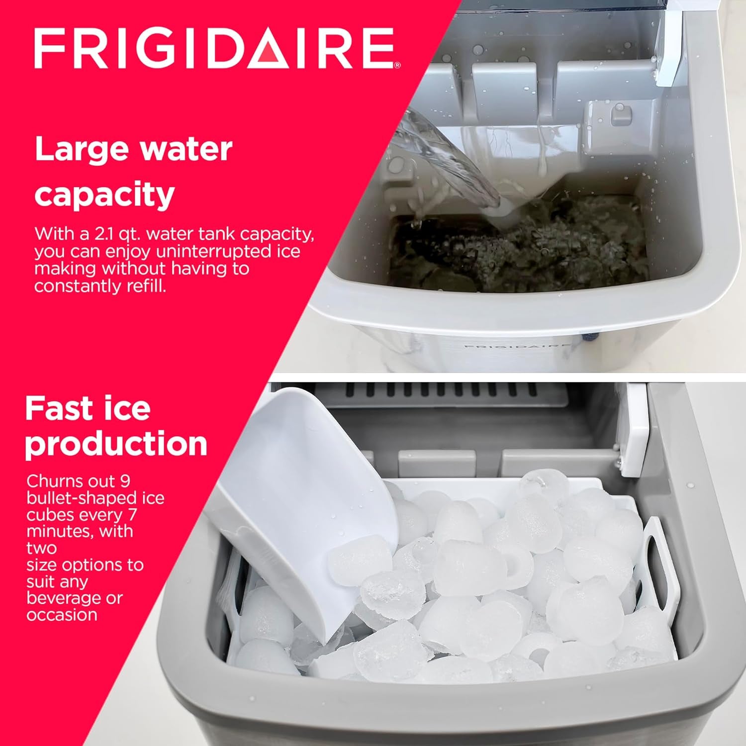 Frigidaire Countertop Ice Maker, Compact Machine, 26 lbs per day, Stainless