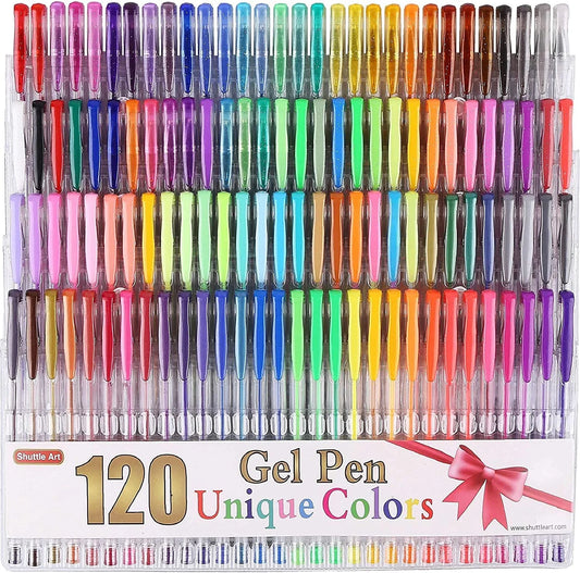 Shuttle Art 120 Unique Colors (No Duplicates) Gel Pens Colored Gel Pen Set for Adult Coloring Books Art Markers