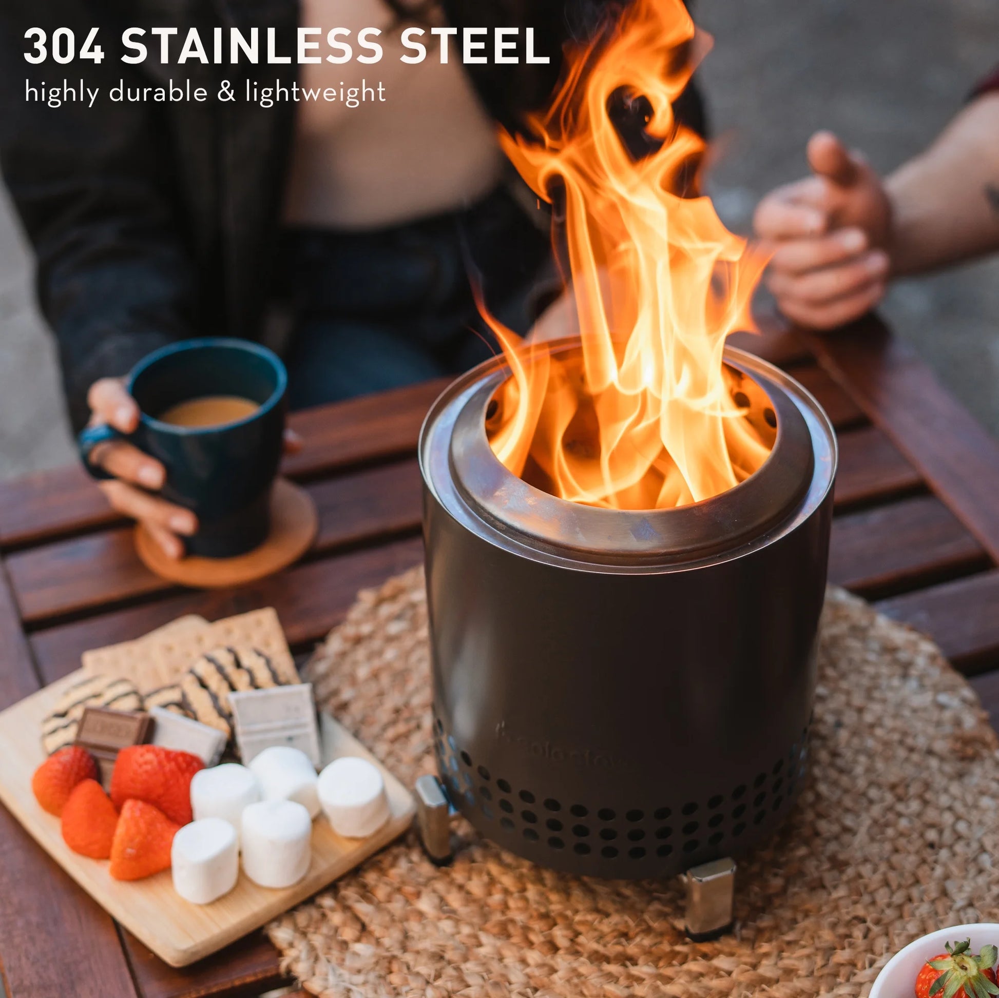 Solo Stove Mesa XL Tabletop Fire Pit with Stand | Low Smoke Outdoor Mini Fire for Urban & Suburbs | Fueled by Pellets or Wood, Stainless Steel, With Travel Bag, H: 8.6" x D: 7", 2.3 lbs, Water