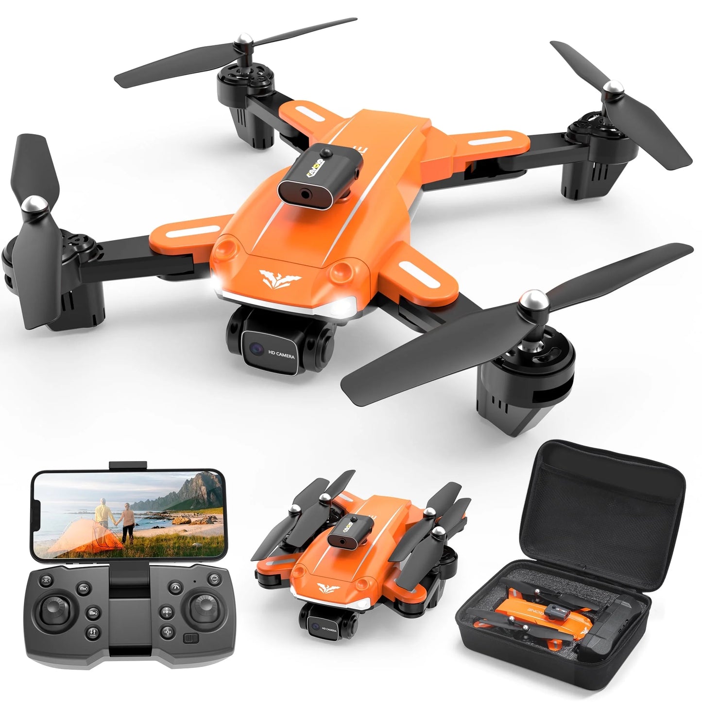 D89 Drone with Camera for Adults and Kids, FPV RC Quadcopter with 4K HD Dual Camera and Obstacle Avoidance, 3 Batteries, Orange