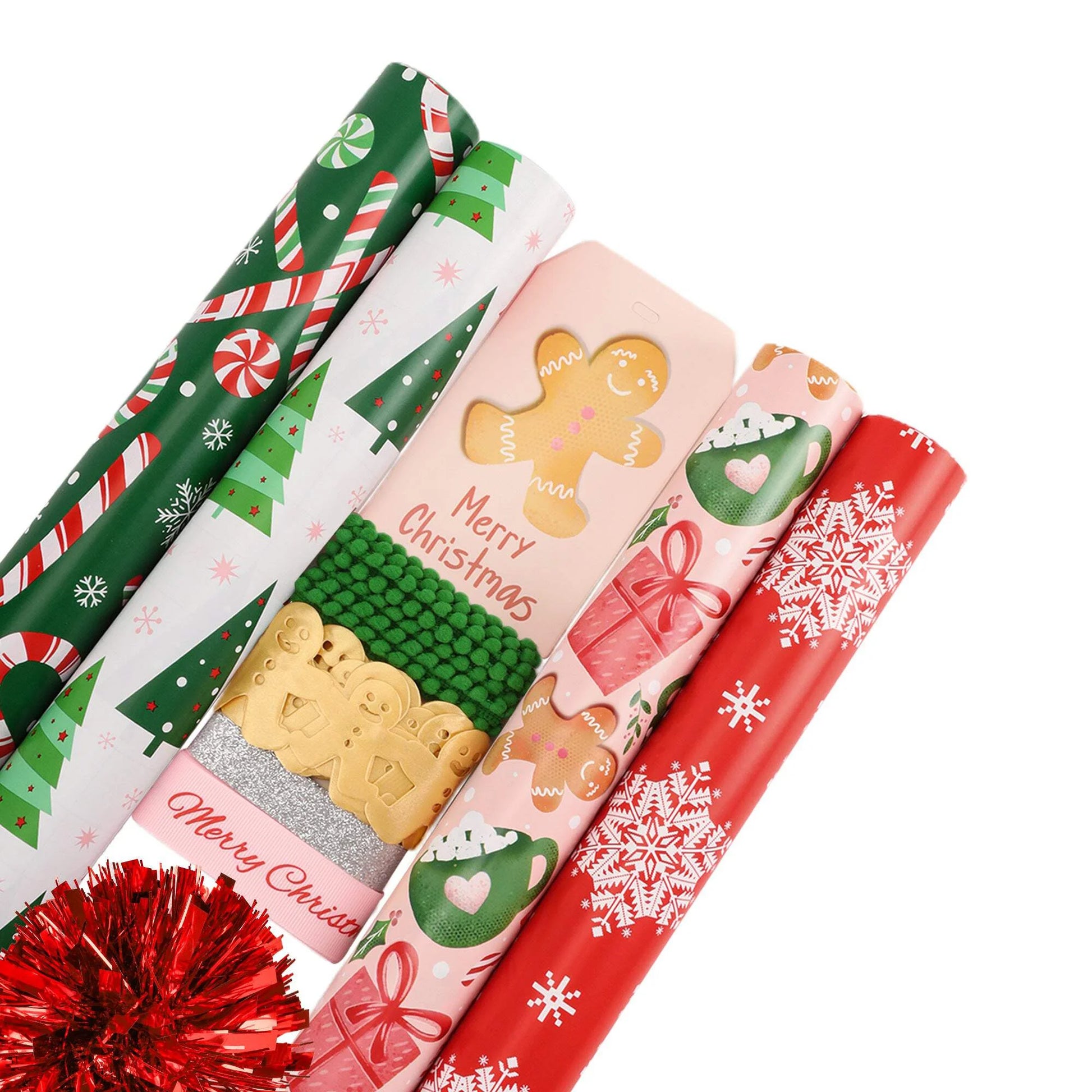 LaRibbons 30" x 10' Christmas Holiday Gift Wrap Deluxe Kit | Pink Gingerbread