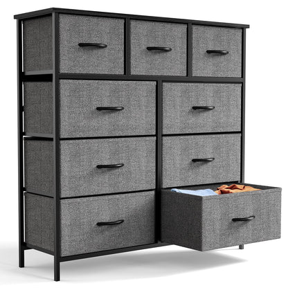 Yangming 9 Drawer Fabric Dresser for Bedroom, Chest of Drawer Organizer Storage Cabinet for Closet, Entryway, Grey