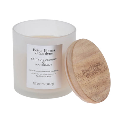 Better Homes & Gardens Salted Coconut Mahogany Scented 2-Wick Frosted 12oz Candle