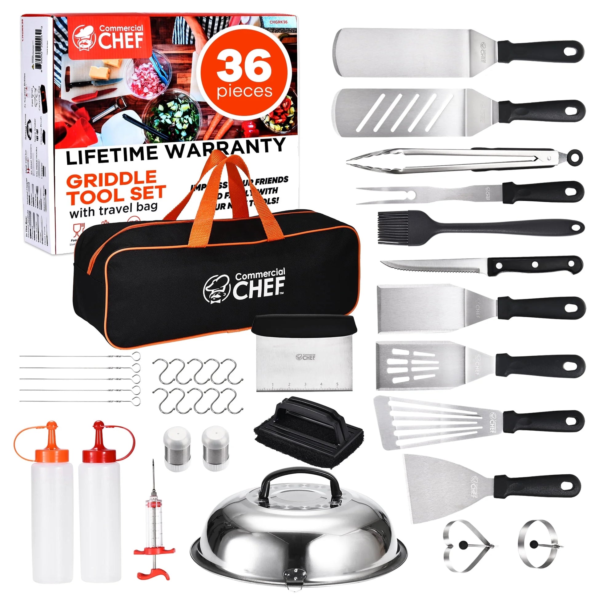 Commercial Chef 36-Piece Griddle Accessories for Blackstone, BBQ & Flat Top Grill Spatula Kit