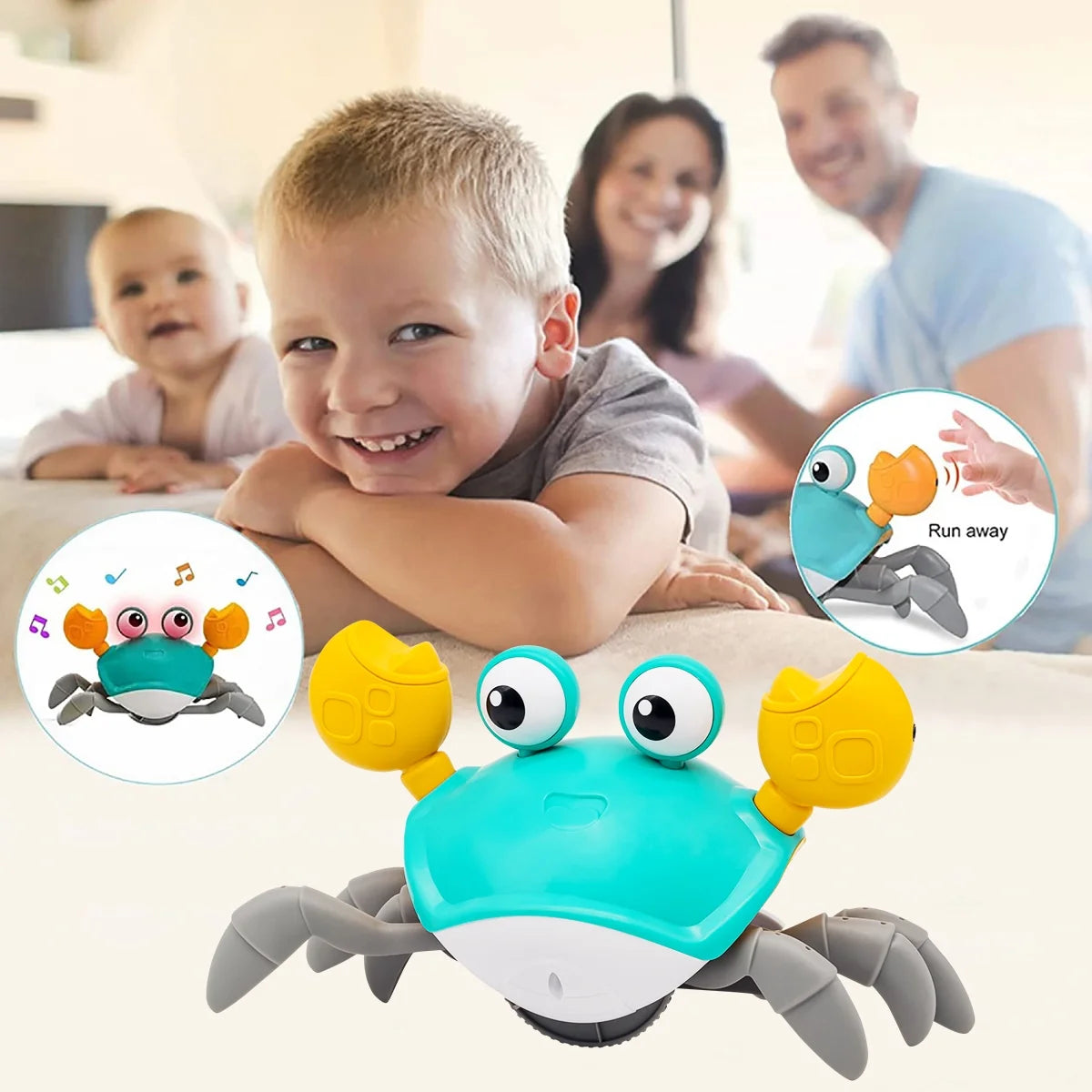 Crawling Crab Baby Toy with Music and Lights Automatically Avoid Obstacles, Walking Crab Toy for Toddlers 1+ Years Old