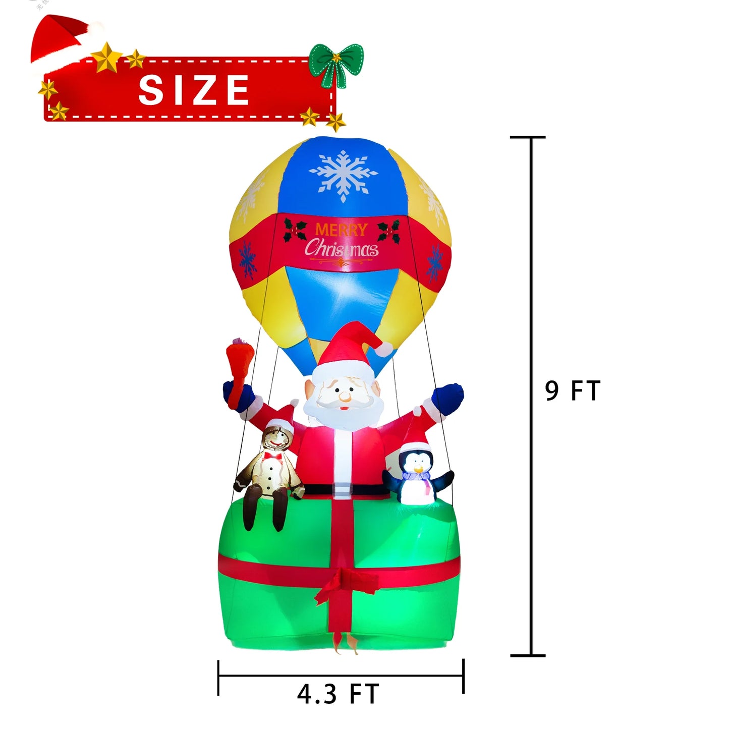 Yexmas 9FT Inflatable Christmas Santa Claus in Hot Air Balloon , Prelit Christmas Decoration with LED Lights for Holiday/Party/Xmas/Yard/Garden