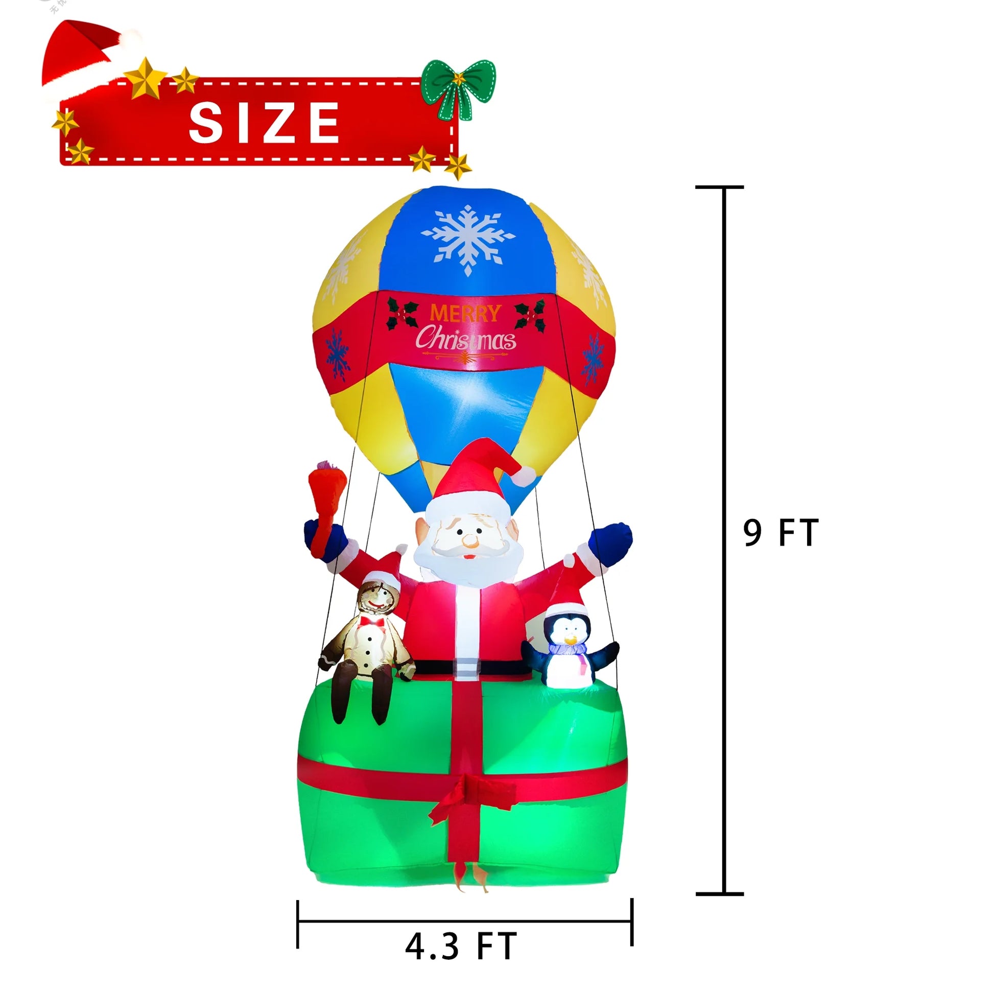 Yexmas 9FT Inflatable Christmas Santa Claus in Hot Air Balloon , Prelit Christmas Decoration with LED Lights for Holiday/Party/Xmas/Yard/Garden