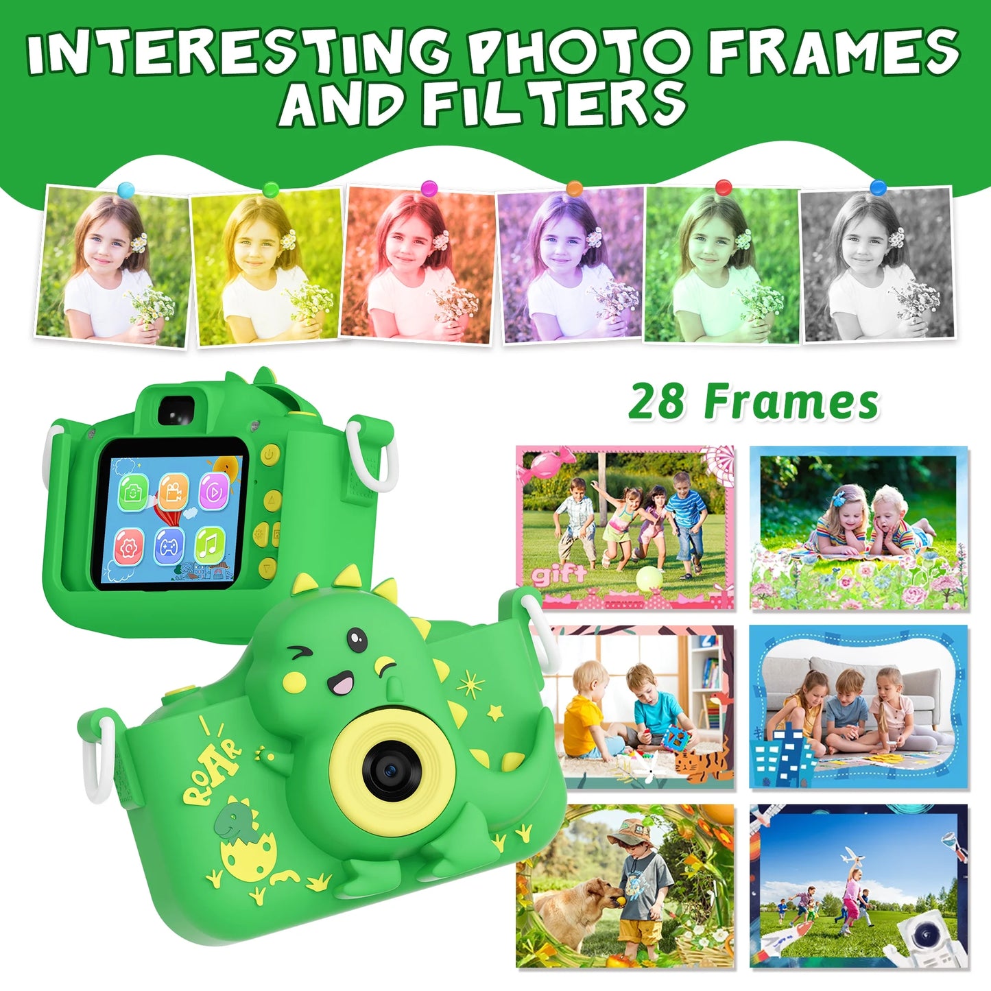 Contixo Kids Digital Camera - 1080p HD, Dual Lens Selfie, Games, Shockproof, 4x Zoom, Ages 3-8 - Green