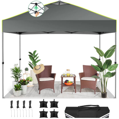 Hoteel Canopy 10x10 Pop Up Canopy Tent 1-Button Push Easy up Outdoor Canopy Instant Portable Commercial Shelter Waterproof UPF50+ Gazebo with Reflective Strip, Air Vent & 4 Sandbags, Gray