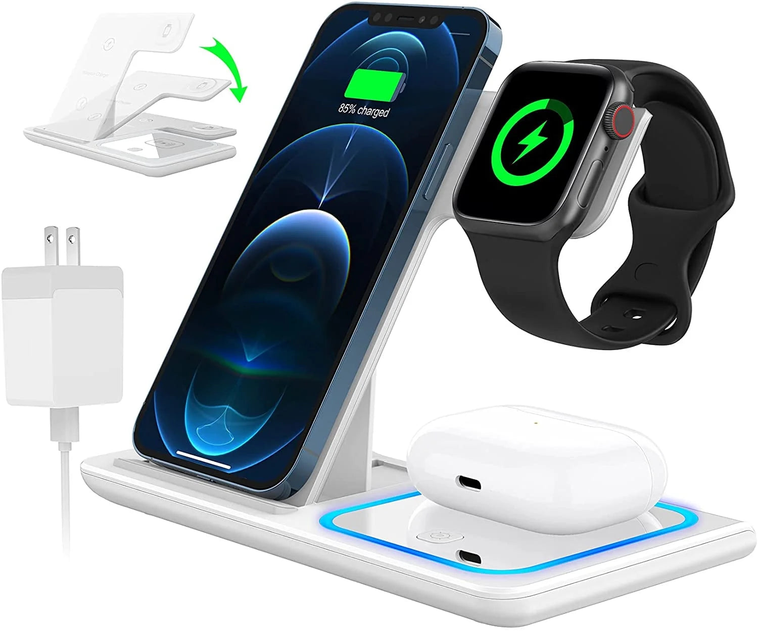 2024 Upgraded Wireless Charging Station, 18W 3 in 1 Charger Station, Fast Charging Dock Stand for iWatch Series 10/9/8/7/6/SE/5/4/3/2, Compatible with iPhone 16 15 14 13 12 11 Pro/XS/Samsung & AirPod