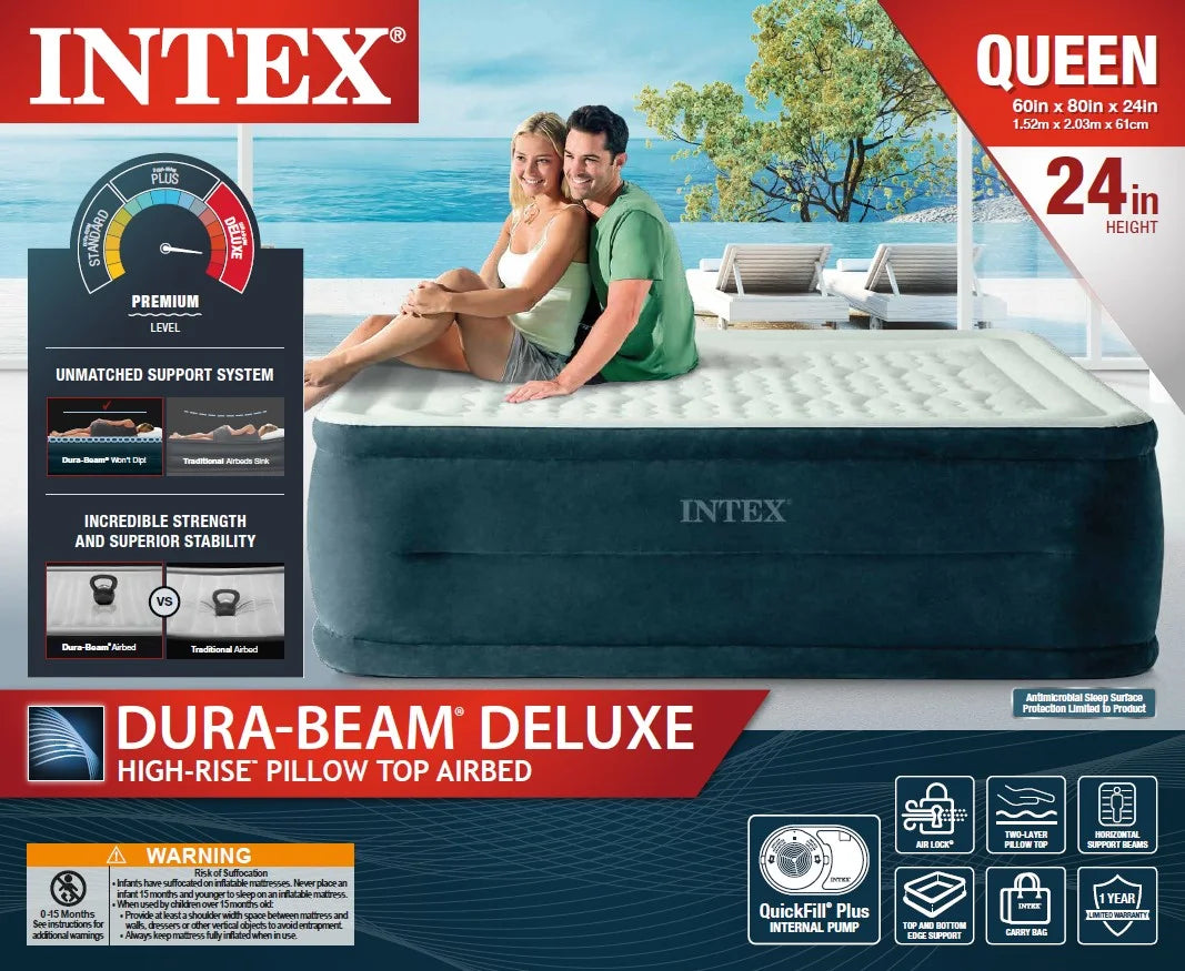 Intex 24" Dream Lux Pillow Top Dura-Beam Airbed Mattress with Internal Pump - Queen