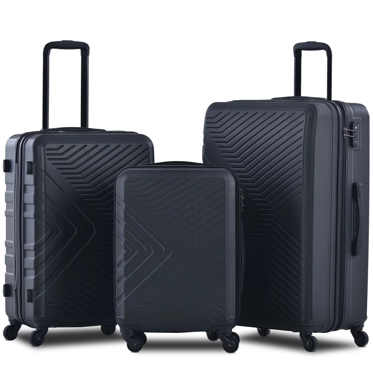 Travelhouse 3 Piece Hardshell Luggage Set Hardside Lightweight Suitcase with TSA Lock Spinner Wheels 20in24in28in.(Black)