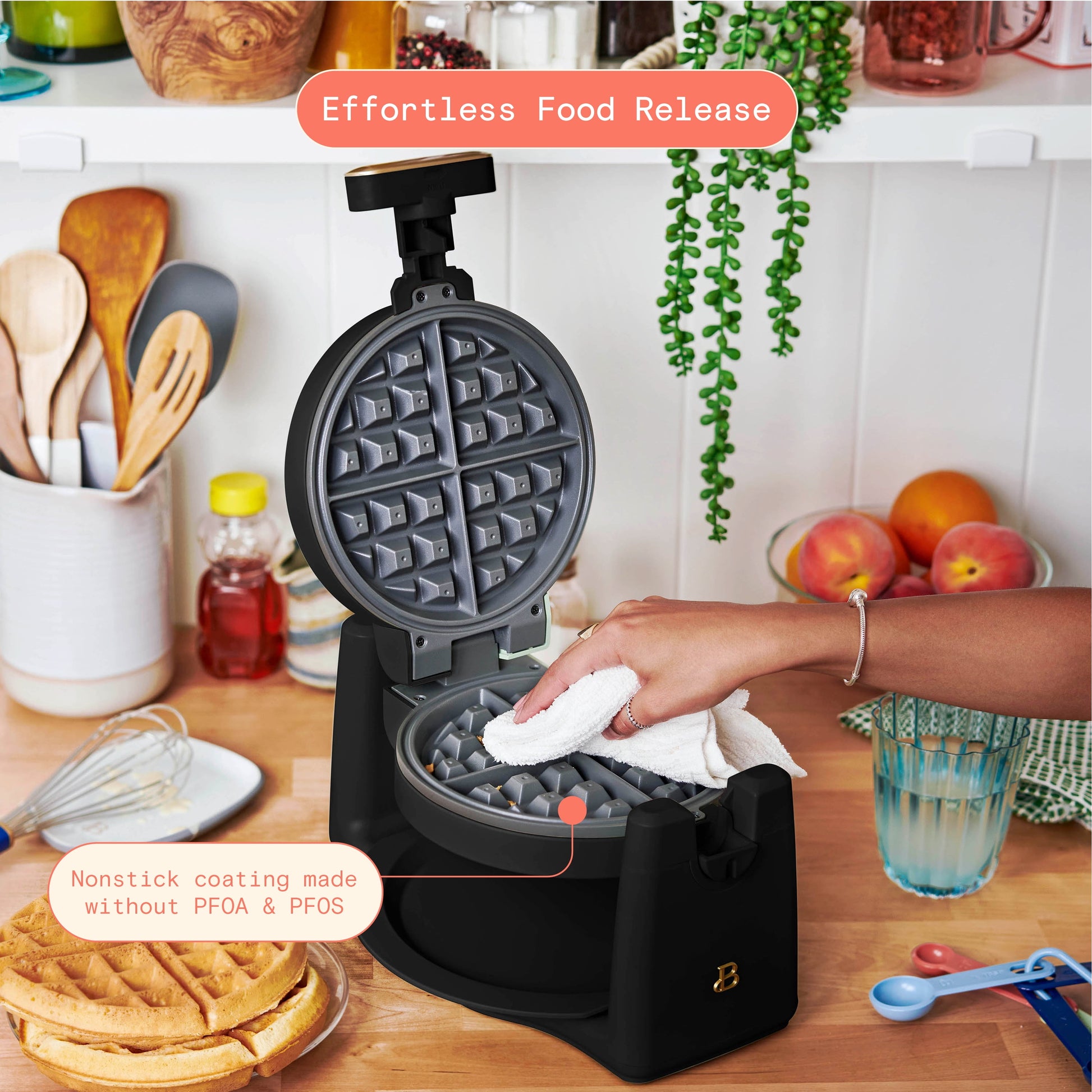 Beautiful Rotating Belgian Waffle Maker, Black Sesame by Drew Barrymore