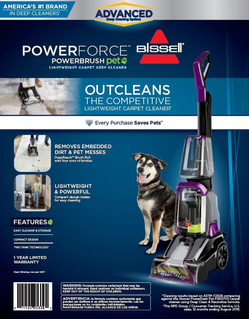 BISSELL Powerforce Powerbrush Pet Lightweight Carpet Cleaner 2910 with BISSELL Advanced fresh scent trial sized formula