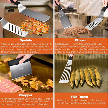 Commercial Chef 36-Piece Griddle Accessories for Blackstone, BBQ & Flat Top Grill Spatula Kit