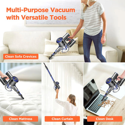 Bossdan Cordless Vacuum, Lightweight Stick Vacuum Cleaner for Hardwood Floor, Quiet, Blue, New