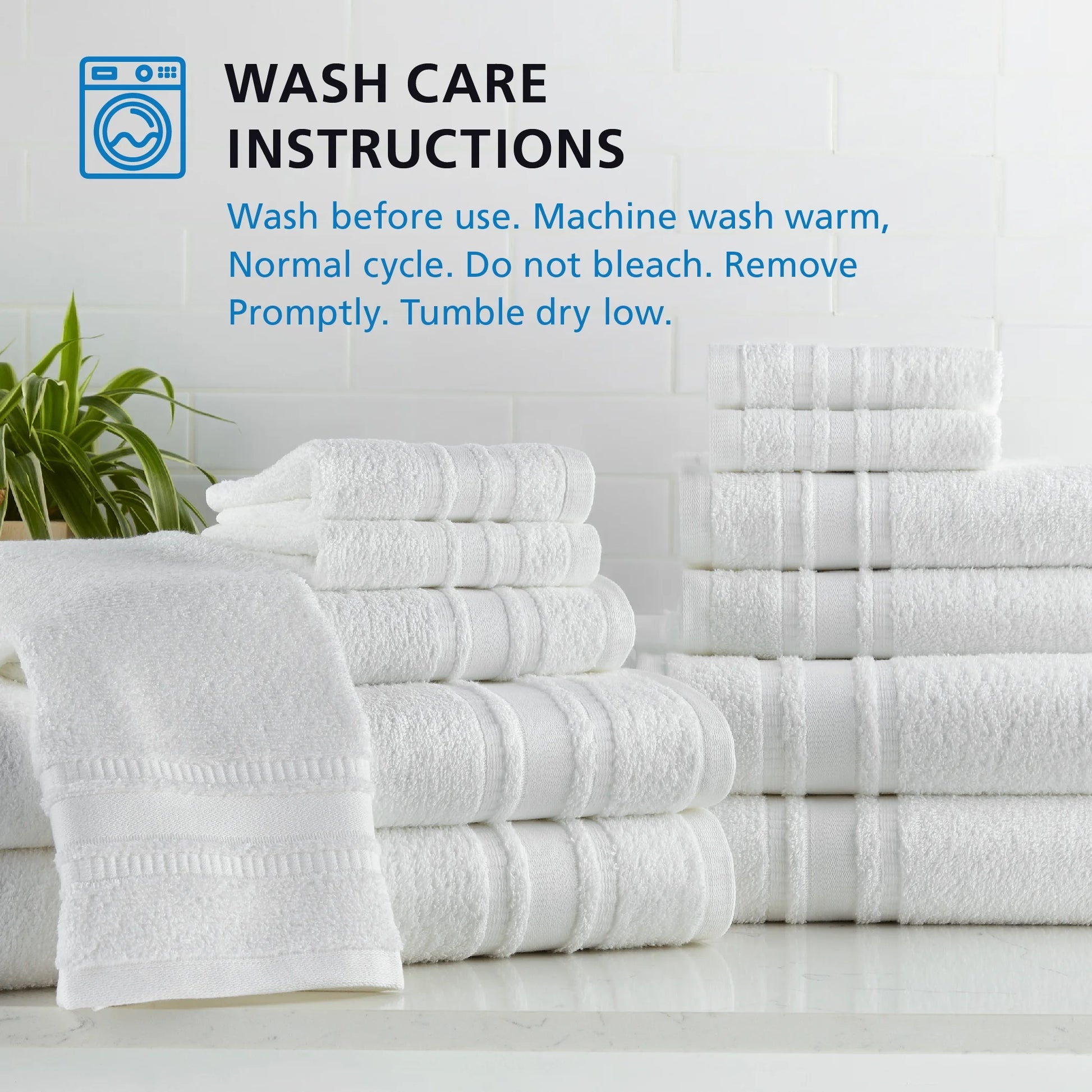 Mainstays 100% Cotton 12-Piece White Towel Set, Soft & Absorbent