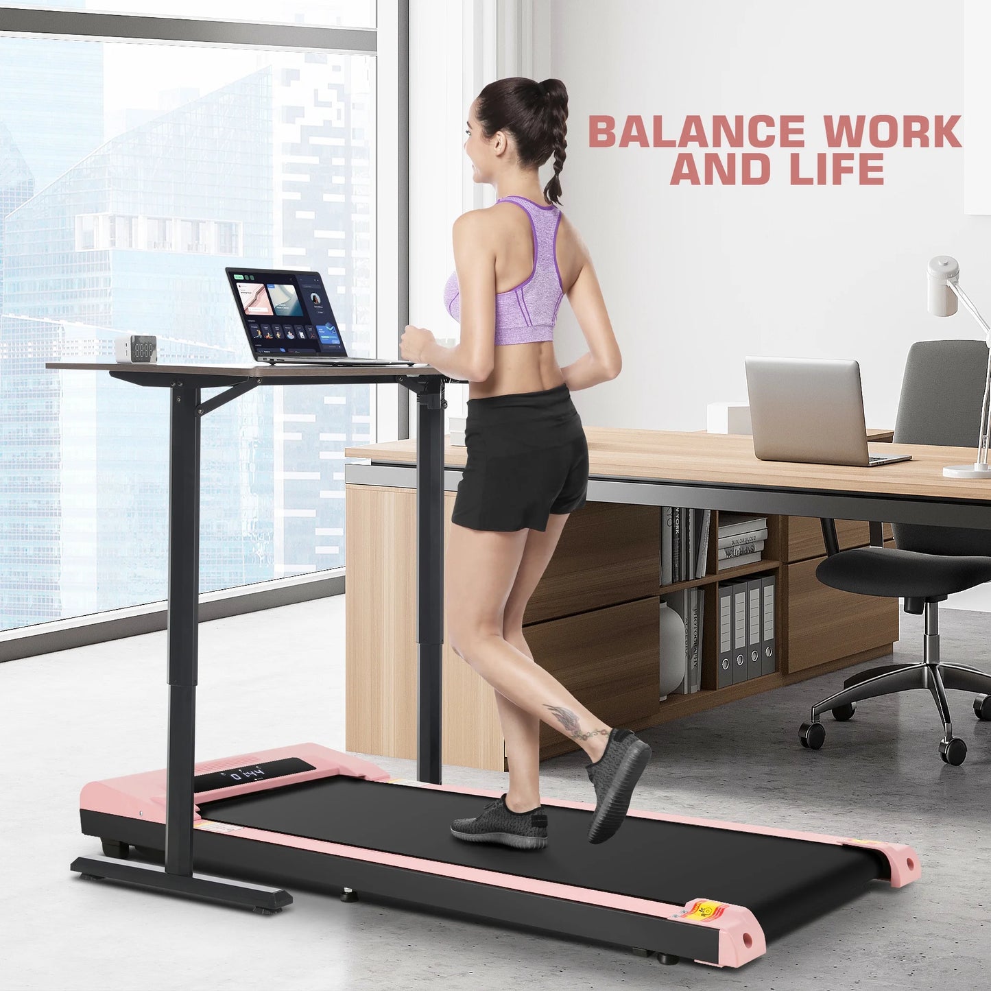 Walking Pad 300lb, Large Walking Area Under Desk Treadmill with Remote & App Remote Control for Home/Office Jogging Running,Pink