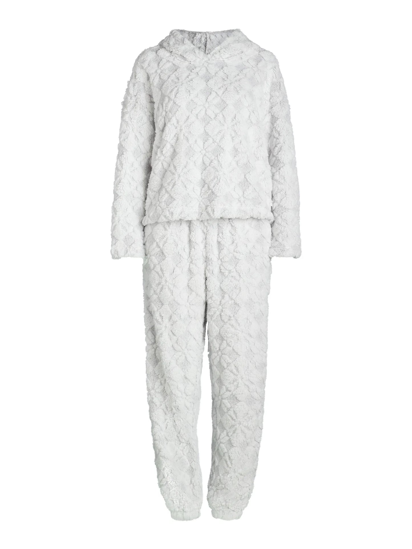 Joyspun Women's Embossed Plush Pajama Set, 2-piece, Size XS to 2X