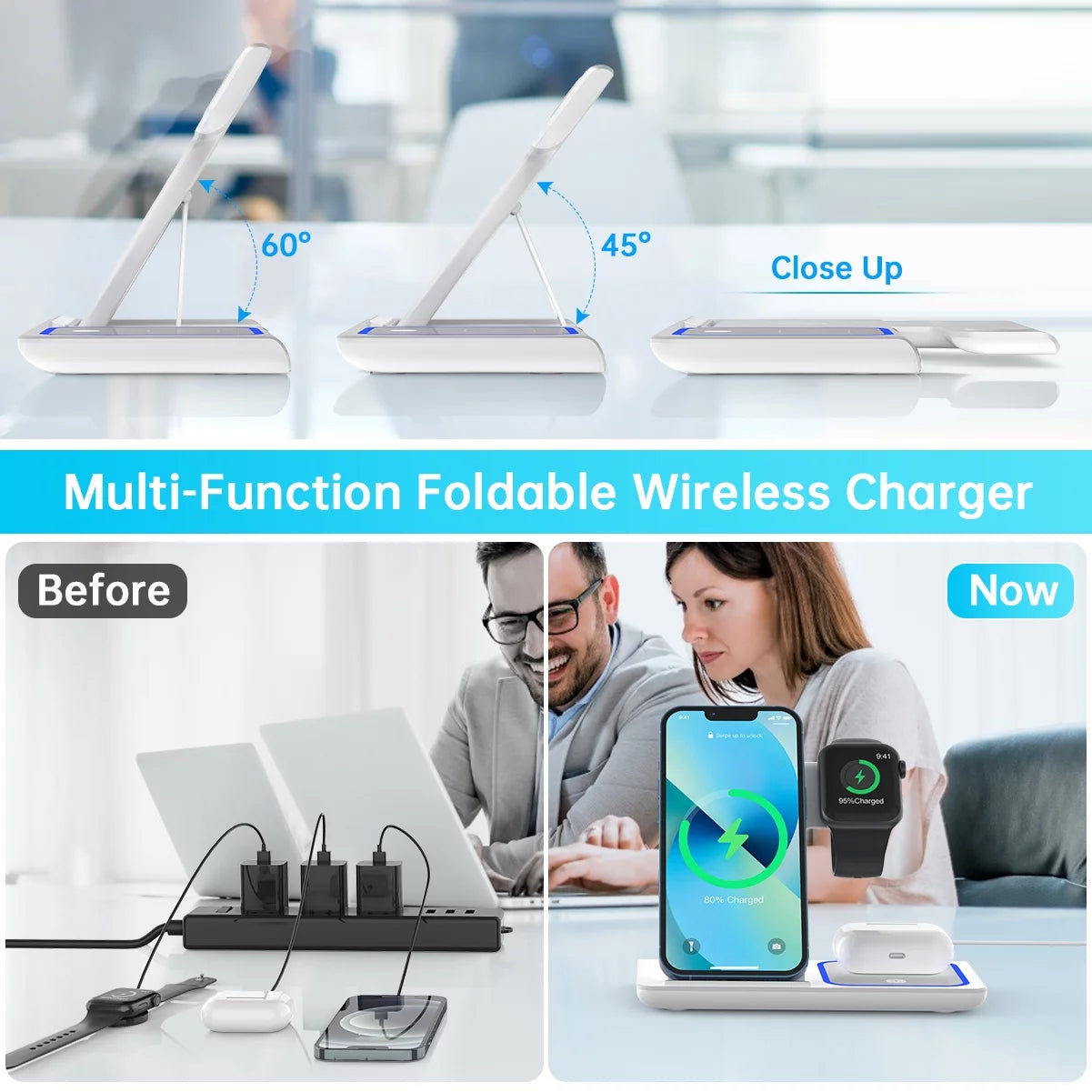 2024 Upgraded Wireless Charging Station, 18W 3 in 1 Charger Station, Fast Charging Dock Stand for iWatch Series 10/9/8/7/6/SE/5/4/3/2, Compatible with iPhone 16 15 14 13 12 11 Pro/XS/Samsung & AirPod