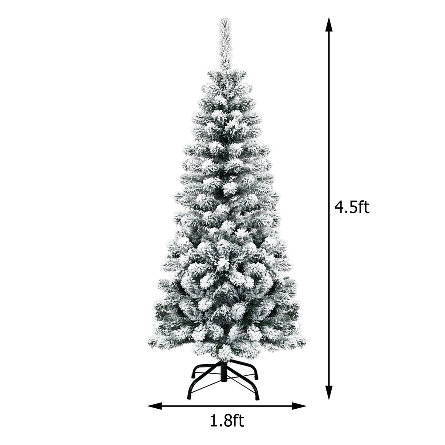 Costway 4.5Ft Unlit Hinged Snow Flocked Artificial Pencil Christmas Tree with 242 Branch