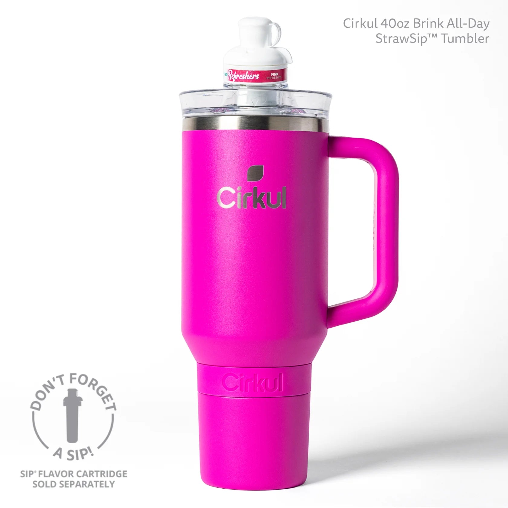 Cirkul 40oz All-Day StrawSip Double-Wall Insulated Stainless Steel Tumbler with Handle, Brink (Bright Pink)