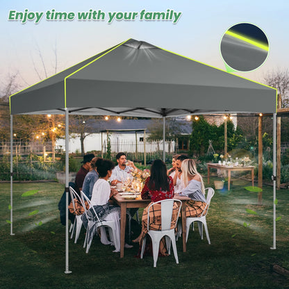 Hoteel Canopy 10x10 Pop Up Canopy Tent 1-Button Push Easy up Outdoor Canopy Instant Portable Commercial Shelter Waterproof UPF50+ Gazebo with Reflective Strip, Air Vent & 4 Sandbags, Gray