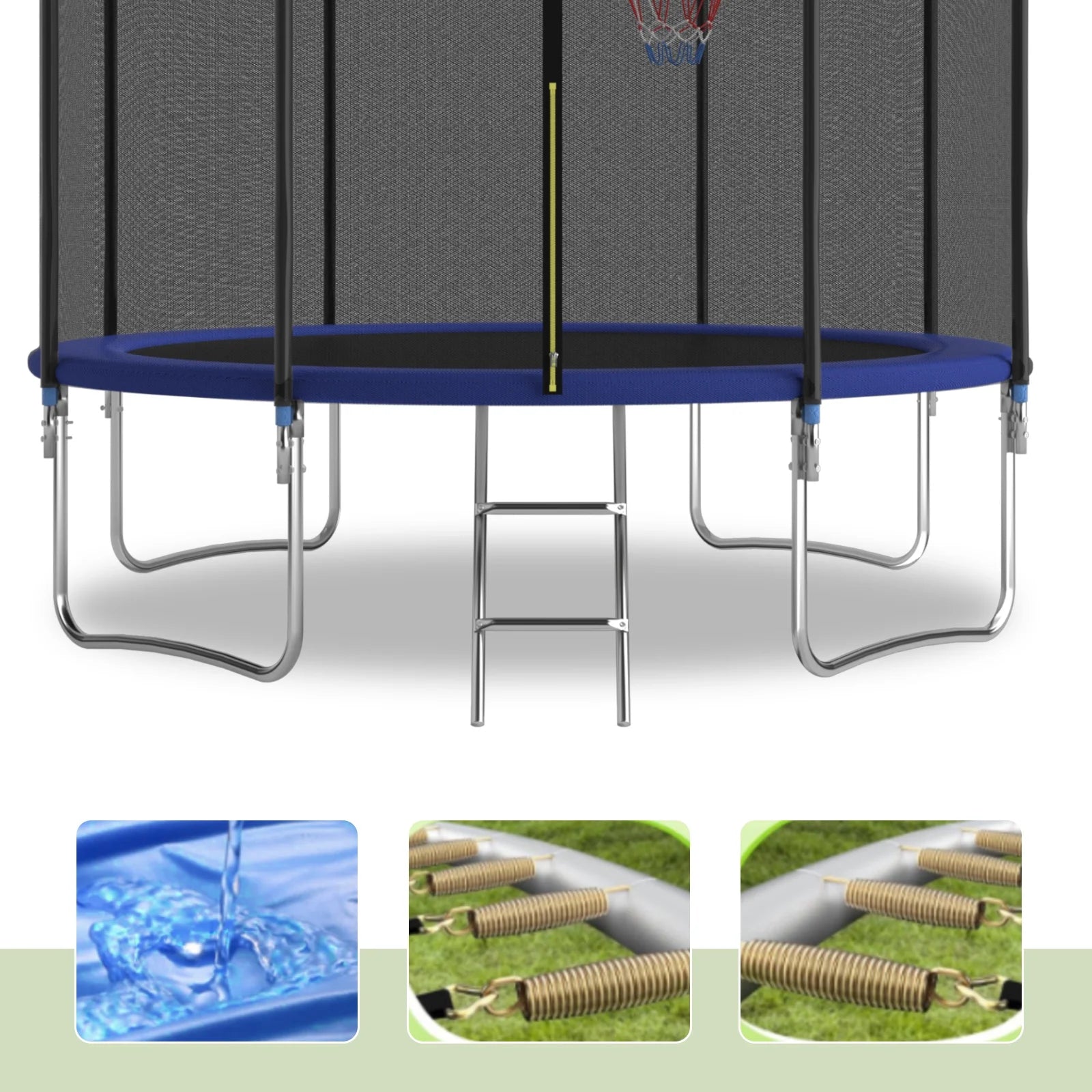 EUROCO 1000LBS 10FT Trampoline for 5-6 Kids Adults,Trampoline with Safety Enclosure Net,Basketball Hoop and Ladder, Easy Assembly Round Outdoor Recreational Trampoline