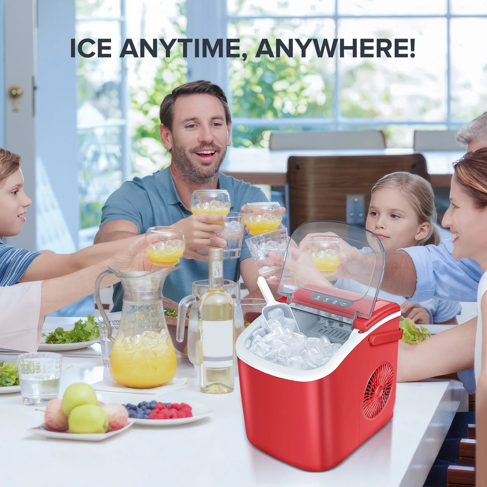 KISSAIR Countertop Ice Maker, Portable Ice Machine with Self-Cleaning, 26Lbs/24H, 9 Ice Cubes Ready in 6 Mins, for Home/Kitchen/Bar, Red