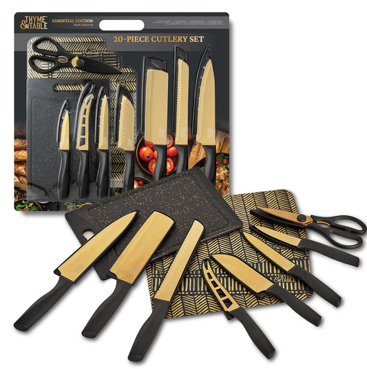 Thyme & Table 20-Piece Stainless Steel Knife and Cutting Board Set, Black