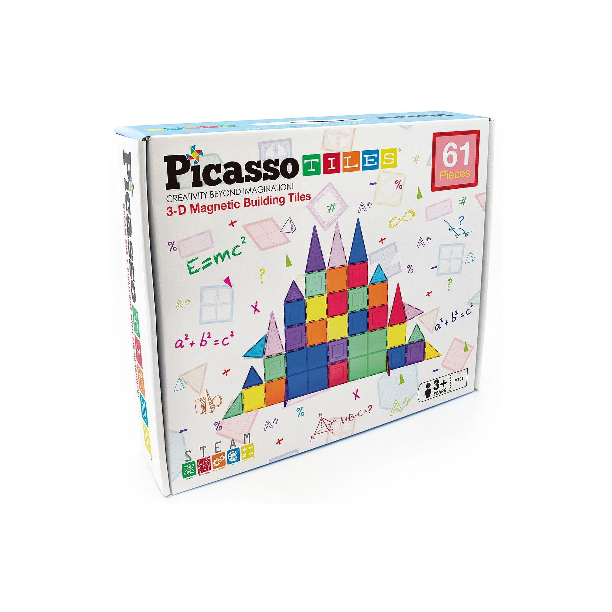 PicassoTiles 61 PC Magnetic Tiles, Magnetic Building Blocks for Kids, Magnet for Kids 3+