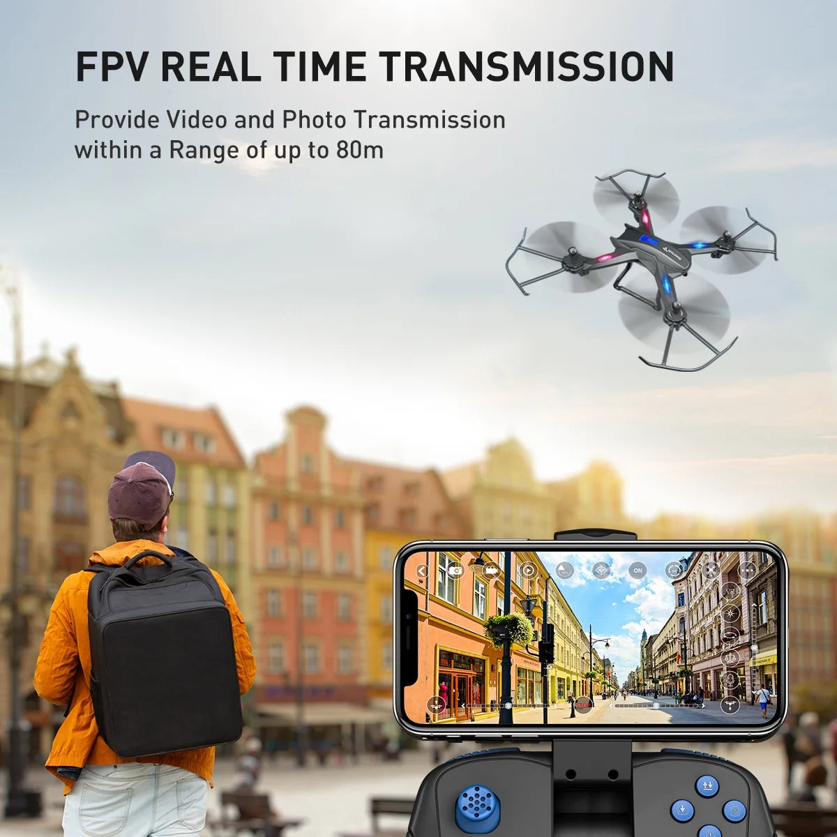 SNAPTAIN S5C WiFi FPV Drone with 1080P FHD Camera, Voice Control, Gesture Control RC Quadcopter for Beginners with Altitude Hold, Gravity Sensor, RTF One Key Take Off/Landing, Compatible w/VR Headset